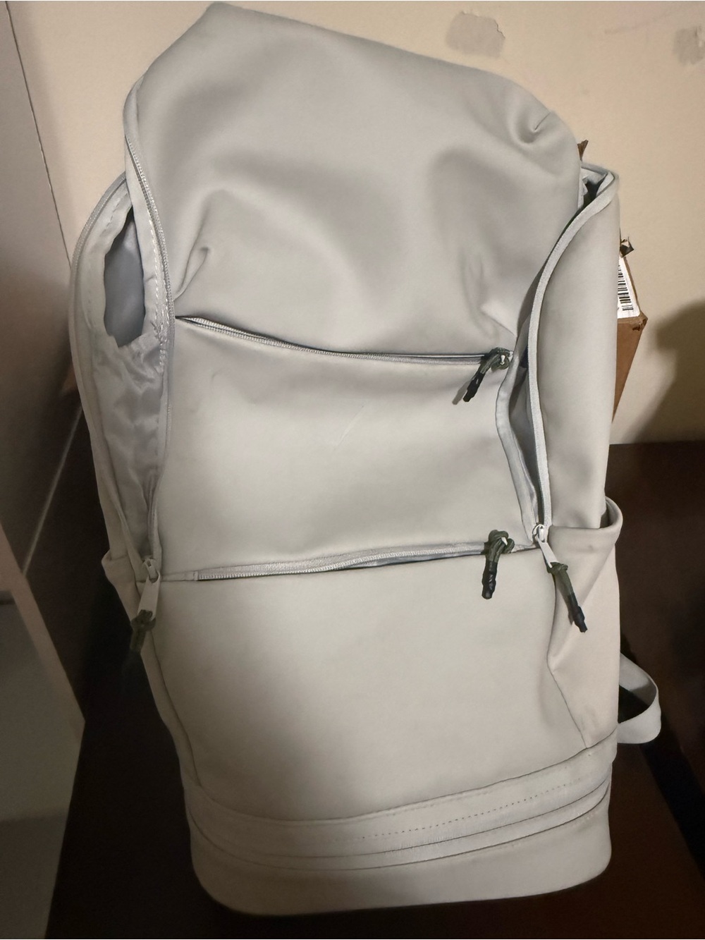 Gymshark Light Gray Backpack with Green Zipper Pulls